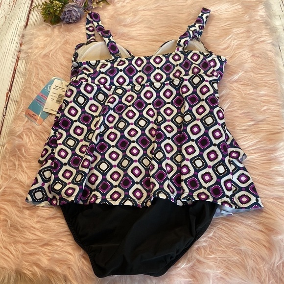 NWT Swim Solutions Triple Tier Fauxkini Ruffled One Piece Swimsuit sz 12 - Picture 9 of 14